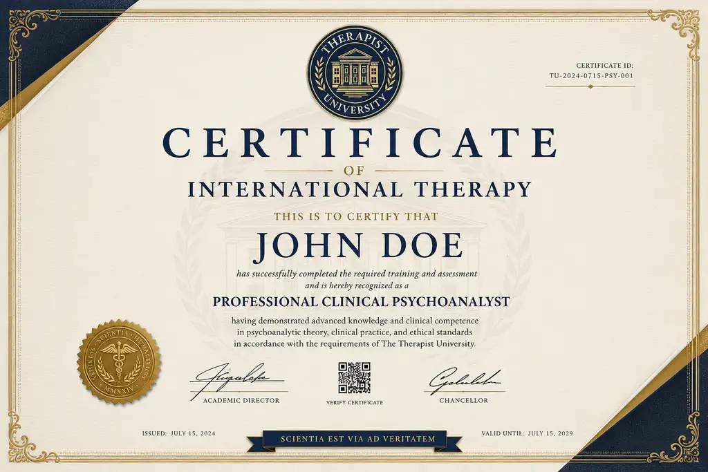 Psychoanalysis course certificates with QR code and holographic seal